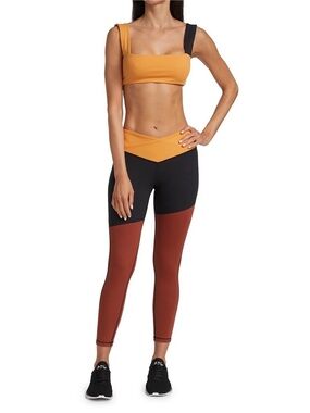 Weworewhat Colorblock High-Waist Leggings and top in Mustard, Black & Rust